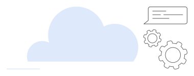 Dişlileri temsil eden bulut grafiği ve iletişim için konuşma balonu. Teknoloji, ağ oluşturma, yenilik, otomasyon, bulut depolama, iletişim, basit iniş sayfası için ideal