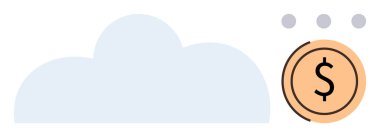 Turuncu dairenin yanında bulut şeklinde ve dolar işareti var. Teknoloji, veri depolama, finans, bulut hizmetleri, çevrimiçi iş, tasarruf, maliyet verimliliği için ideal. Basit düz metafor