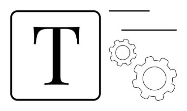 Bir kare içerisindeki büyük T, kişiselleştirme mekaniği için iki vites ve tasarım seçenekleri için iki satır ile birlikte tipografiyi temsil eder. Yaratıcılık, tasarım, dijital araçlar, tipografi ve gelenek için ideal