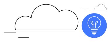 Parlayan mavi ampul ikonuna sahip bulut çizgisi yaratıcılığı, yeniliği ve teknolojiyi sembolize ediyor. Bulut hesaplama, fikirler, teknolojik çözümler, dijital dönüşüm, beyin fırtınası, tasarım için ideal