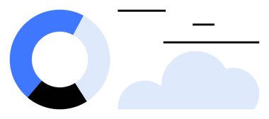 Dairesel çizelge, segmentli, yumuşak bulut şekli ve yatay çizgilerin yanında. Analiz, raporlama, web içeriği, teknoloji temaları, bilgi grafikleri, bulut hesaplama basit iniş sayfası için ideal