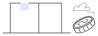 Kayan bir bulutun olduğu iki harita bloğunun yakınındaki madeni para, finans, veri, bütçe, kâr, büyüme, ekonomi ve yatırımı temsil ediyor. Fintech ekonomi finansal büyüme stratejisi temaları için idealdir