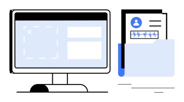 Masaüstü monitörü, kullanıcı detayları ve hayati belirtileri olan tıbbi kayıtları içeren bir dizinin yanında dosya düzenleme seçenekleri gösteriyor. Sağlık, teknoloji, veri yönetimi, kayıt tutma için ideal