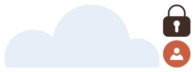 Asma kilit ve kullanıcı simgesine sahip mavi bulut güvenli bulut depolama, kullanıcı erişimi kontrolü ve mahremiyeti vurguluyor. Teknoloji, siber güvenlik, veri koruması, kimlik doğrulama, bilişim hizmetleri, depolama için ideal