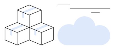 Yığılmış paketler, dijital bağlantı için bulut şekli ve çizgilerle eşleştirilmiş lojistik ve depolamayı sembolize ediyor. Teknoloji, lojistik, e-ticaret, veri depolama, çevrimiçi dağıtım, uzaktan kumanda için ideal