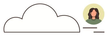 Bulut simgesi, veri paylaşımını, hesapları veya depolamayı simgeleyen kullanıcı profili avatarı ve minimal çizgilerle eşleştirildi. Teknoloji, bulut hesaplama, veri yönetimi, kullanıcı arayüzü, depolama, çevrimiçi için ideal