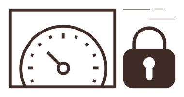 Gösterge iğnesi ile hız göstergesi ve bitişik asma kilit güvenlik, verimlilik ve koruma taşır. Siber güvenlik, veri güvenliği, hız kontrolü, sistem optimizasyonu, gizlilik araçları, güvenlik için ideal