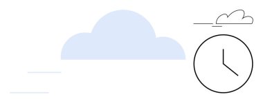 Saati ve hareket çizgileri olan yumuşak mavi bulut. Zaman yönetimi, verimlilik, hız, yenilik, ilerleme, hava durumu ve soyut kavramlar için idealdir. Basit bir düz metafor.