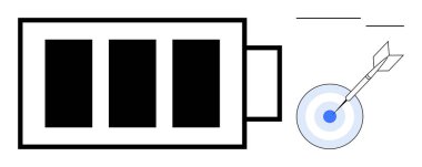 Oka bitişik pil ikonu hedefe isabet ediyor. Enerjiyi, odaklanmayı ve başarıyı simgeliyor. Üretkenlik, hassasiyet, hedef belirleme, motivasyon, enerji yönetimi verimliliği için ideal basit