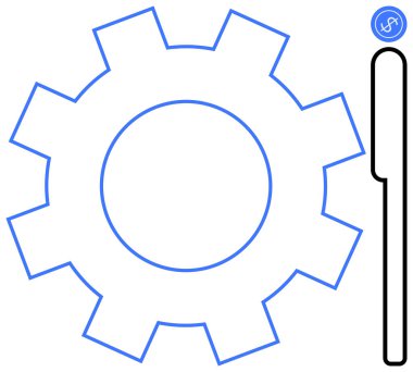 Minimalist büyüteçle eşleştirilmiş büyük dişli ana hatları yenilik, analiz, süreç optimizasyonu ve keşfi vurguluyor. Teknoloji, endüstri, problem çözme, strateji için ideal