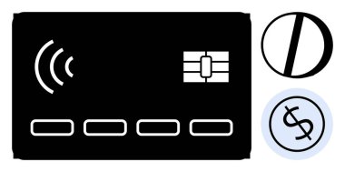 Contactless card with chip, dollar sign, and circular prohibition icon emphasizing modern payments. Ideal for finance, banking, transactions, security, technology spending and simplicity. Clean