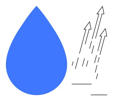 Blue water drop next to upward arrows representing growth, progress, and energy efficiency. Ideal for sustainability, hydration, environment, innovation, improvement, ecology and renewable energy