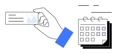 Hand presenting ID card beside calendar with marked dates, suggesting organization, identity management, and scheduling. Ideal for planning, events, appointments, personal data, time management