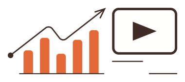 Bar graph with upward trend line and play button representing media performance and growth analysis. Ideal for business, marketing, analytics, media, statistics, growth strategies, digital