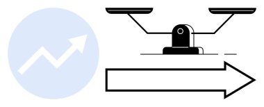 Weighing scales, upward arrow, and rising graph merge to signify progress, balance, growth, and decision-making. Ideal for themes thumbs up fairness, strategy success business and equality. Simple
