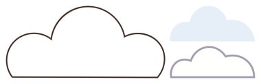 Three clouds in varying sizes and styles, one bold, one minimal outline, and one filled. Ideal for weather, storage, connectivity, simplicity innovation creativity tech design. Simple flat