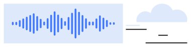 Blue soundwave graphic, cloud icon, minimalist lines. Ideal for audio innovation, sound analysis, speech recognition, cloud storage, data processing, tech branding simple landing page