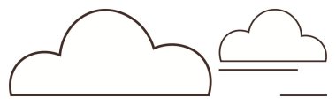 Two outlined clouds of different sizes accompanied by horizontal breeze lines suggest movement, air, and nature. Ideal for weather forecast, climate change, sustainability, nature, environment
