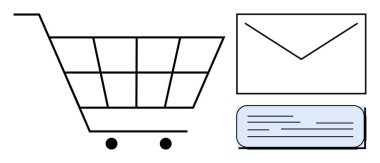 Shopping cart, envelope, and text bubble signify e-commerce, customer engagement, and communication. Ideal for digital marketing, online shopping, notifications, logistics messaging e-commerce