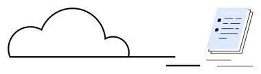 Cloud silhouette connected with flying stack of documents, representing cloud storage, data sharing, remote access, digital workflow, technology management, paperless solutions. Ideal for tech