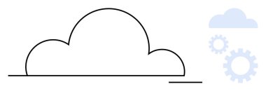 Cloud outline with gears and smaller cloud highlighting collaboration, innovation, and technology. Ideal for IT, networking, storage, security, automation development hosting. Simple flat metaphor
