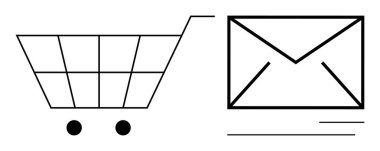 Minimalist shopping cart next to an envelope embodies online shopping, delivery, and communication themes. Ideal for e-commerce, marketing, logistics, digital transformation, convenience, retail