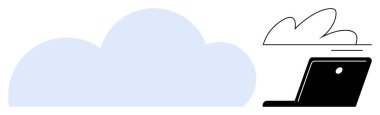 Laptop interacting with cloud representing data exchange, online access, and storage. Ideal for technology, innovation, mobility, efficiency, security connectivity and remote work. Modern flat