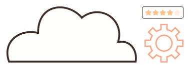 Cloud outline with orange gear icon and rating stars suggesting system performance, digital service evaluation. Ideal for technology, cloud computing, system efficiency, service feedback, tech
