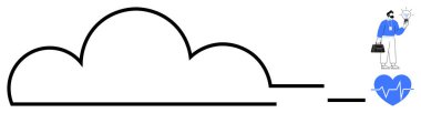Large cloud with lines connecting to a doctor holding a briefcase and a heart with heartbeat line. Ideal for technology, healthcare, connectivity, innovation, telemedicine, cloud storage, digital