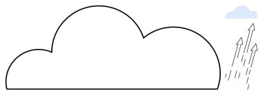 Cloud outline with arrows pointing upward indicating data transfer, suggesting storage, upload, or technology. Ideal for tech, innovation, networking, computing, communication futurism simple flat