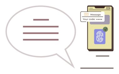 Parmak izi doğrulaması ve kimlik doğrulama kodu mesajı gösteren akıllı telefon ekranı. Siber güvenlik, gizlilik, dijital kimlik doğrulama, güvenli erişim, teknoloji, kişisel veri koruması için ideal