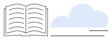 Basit bir bulut şeklinin yanındaki açık kitap öğrenmeyi, hayal gücünü ve ilhamı çağrıştırıyor. Eğitim, yaratıcılık, okuma, edebiyat ve yazma için ideal bir bulut deposu. Basit bir düz metafor.