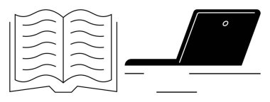 Masada dizüstü bilgisayarın yanında görünür metin satırları olan açık bir kitap, geleneksel eğitim ve teknolojinin dengesini sembolize ediyor. Öğrenim, eğitim, araştırma, öğrenim, yenilik için ideal