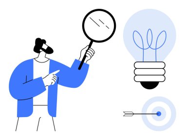 İnsan ampulün yanında büyüteç tutar, yenilikleri, hedef belirleme ve berraklığı analiz eder. Ok hedefi vurduğunda doğruluğu sembolize ediyor. Yaratıcılık, problem çözme, vizyon, odaklanma liderliği için ideal