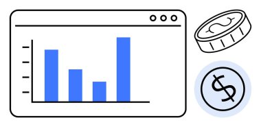 Maddi büyüme, madeni para ve dolar sembolü gösteren bir bar çizelgesi. İş, ekonomi, yatırım, finans, istatistik pazarı, varlık analizi için idealdir. Basit düz metafor