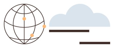 Bağlantı noktaları olan dünya ve veri transferini veya iletişimi gösteren yatay çizgilerle kesişen bulut. Teknoloji, ağ, bilgisayar, küresel ulaşım, yenilik ve bulut için ideal