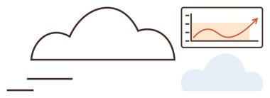 Asgari bulut çizgisi, yukarı doğru eğilimli veri grafiği ve ince soyut elementler. Teknoloji, veri eğilimleri, analitik, yenilik, iş büyümesi, bulut depolama modern hesaplama için ideal