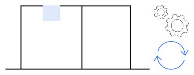 Vites simgeleri, senkronizasyon döngüsü ve işlem otomasyonunu ve iş verimliliğini vurgulayan basit bir şebeke düzeni. Çalışma akışı, üretkenlik, takım çalışması, yenilik, gelişme, iyileştirme için ideal