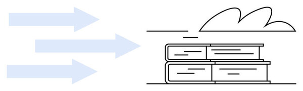 Горизонтальные стрелки, указывающие на скорость рядом со сложенными книгами и динамическими линиями, предполагают движение и обучение. Идеально подходит для образования, обмена знаниями, роста, инноваций, онлайн-обучения, обучения