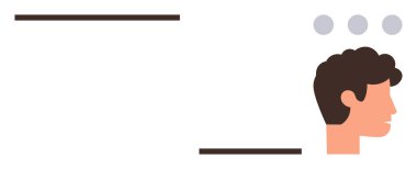 Yatay çizgilerle çerçevelenmiş, düşünceleri temsil eden noktalı bir adamın kafasının yan görüntüsü. Yaratıcılık, beyin fırtınası, düşünme, yenilik, yansıma, eğitim kişisel gelişim için idealdir. Basit düz