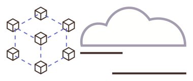 Bulut simgesinin yanında birbirine bağlı küplerle soyut engelleme ağı yapısı. Engelleme zinciri, bulut depolama, ademi merkeziyetçi sistemler, veri paylaşımı, teknoloji yeniliği, dijital