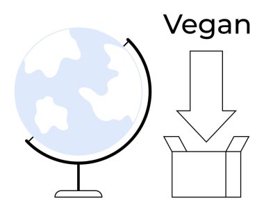 Küresel etkiyi vurguluyor, oklu kutu ambalaj veya teslimatı temsil ediyor, sürdürülebilir ve vejetaryen yaşam tarzlarını vurguluyor. Çevre, çevre, sıfır atık ve minimalizm için ideal