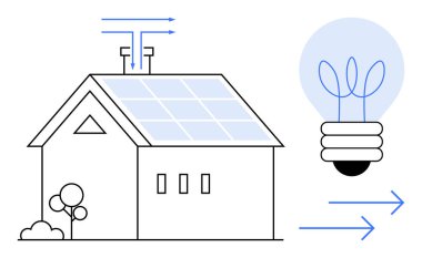 Güneş paneli destekli ev, bitkisel kabloyla bağlı bir ampule bağlanan yenilenebilir enerjiden faydalanıyor. Yenilenebilir enerji, sürdürülebilirlik, akıllı ev, eko-teknoloji, enerji için ideal