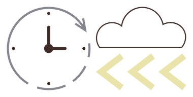 Zamanı simgeleyen, zamanı simgeleyen, yüklemek için okları olan bir saat. Veri depolama, zaman yönetimi, bulut hesaplama, yedekleme, senkronizasyon, dijital hizmetler iş akışı için ideal. Basit.