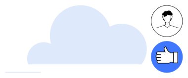 Bulut simgesi bir kullanıcı profili ve onay düğmesiyle eşleştirildi. Teknoloji, bulut depolama, sosyal medya, ağ oluşturma, çevrimiçi işbirliği, dijital müdahale, basit iniş sayfası için ideal