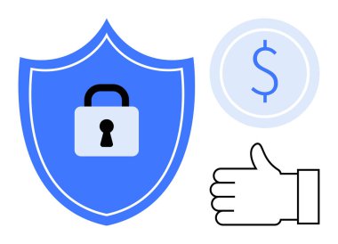 Kilitli mavi rozet, dolar sembolü, ve güvenlik, ödeme koruması, güven, güvenilirlik, garantili güvenlik, finansal güvenlik, basit bir iniş sayfası için ideal
