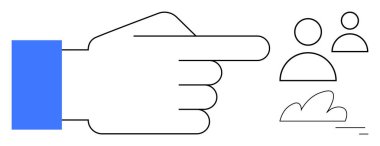 Mavi kollu eller minimum kullanıcı simgelerini ve soyut şekilleri gösteriyor. Takım çalışması, navigasyon, rehberlik, seçim, liderlik, karar verme, basit iniş sayfası için ideal