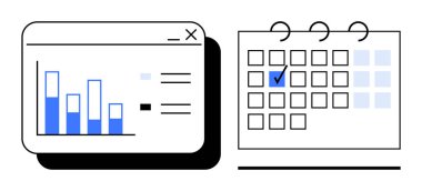 Görev veya olay işaretli takvimdeki bar çizelgesi analizleri ve tarih takibi. Planlama, proje yönetimi, veri görselleştirme, zamanlama, zaman izleme, üretkenlik, amaç