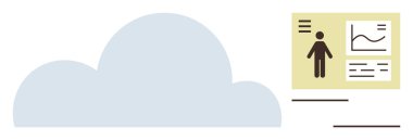 Bulut, kullanıcı profili grafikleri ve analizleriyle bağlantılı çevrimiçi veri depolamayı temsil ediyor. Teknoloji, veri yönetimi, bulut hesaplama, analitik, bilgi paylaşımı, yenilik, basit düz