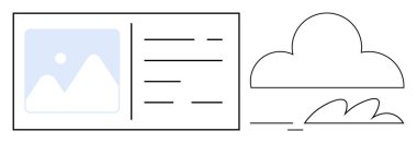 Yer tutucu resmi, metin detayları ve bir bulut sembolü olan profil kartı. Ağ oluşturma, dijital kimlik, veri depolama, teknoloji, minimalizm web UI tasarımı için ideal. Temiz, düz metafor